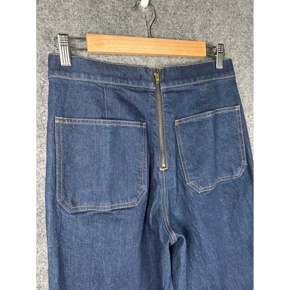 J.Crew Womens Sailor Button Denim Trouser 6 TALL Nautical Wide Leg Indigo Jeans - Picture 4 of 11